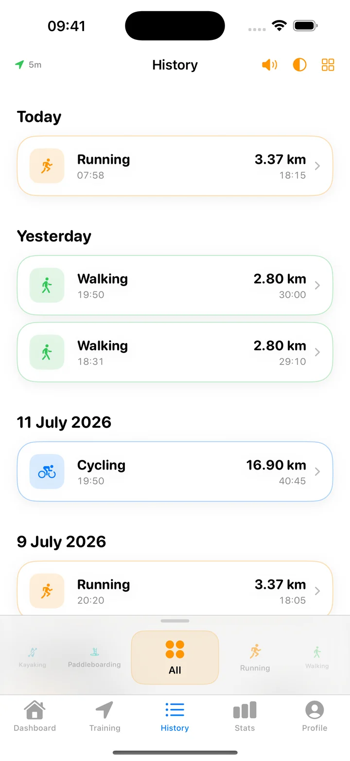 Workout history in MoveYourAssets